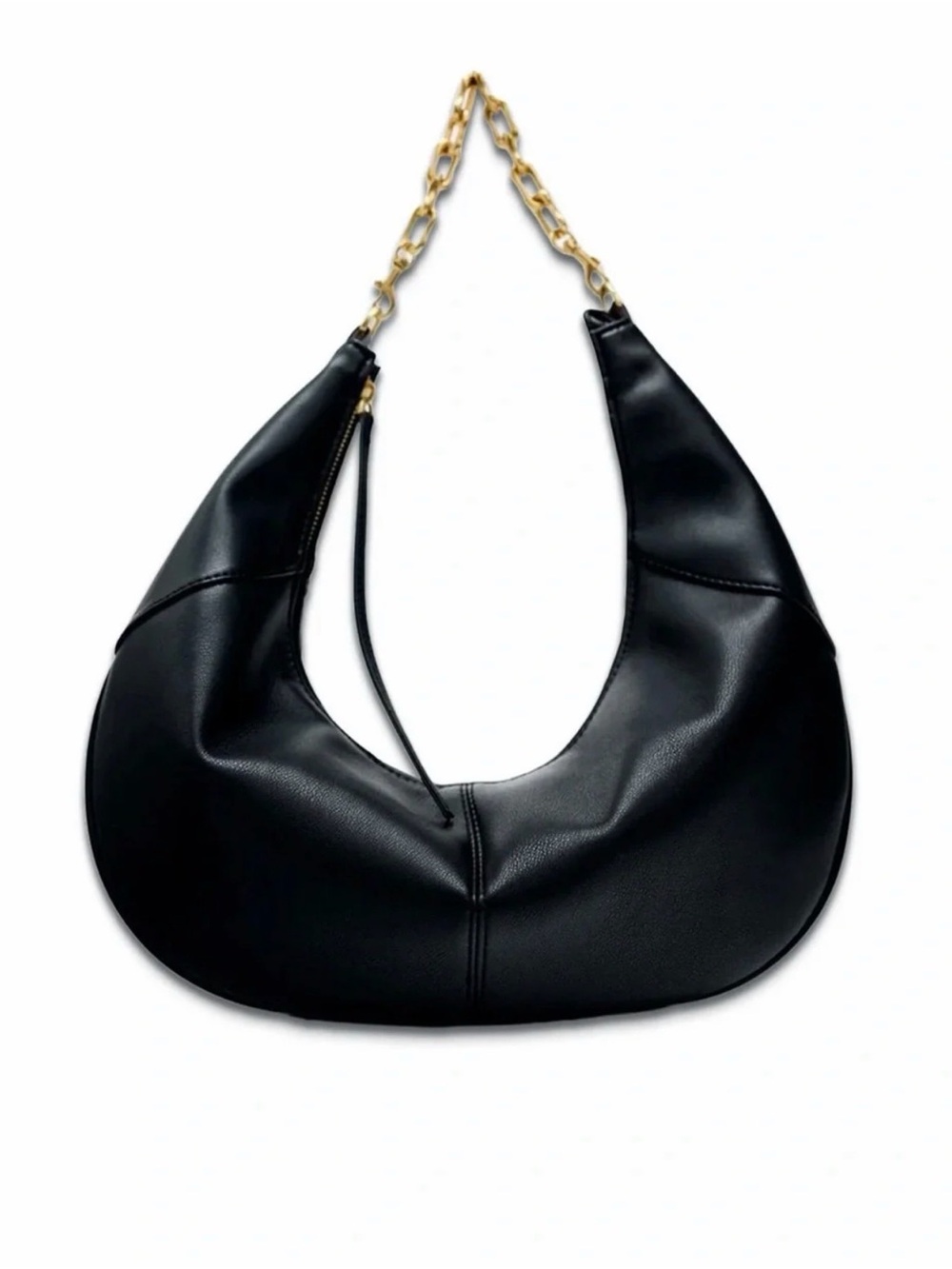 Zara Black, gold Chain-Handle Hobo purse Bag